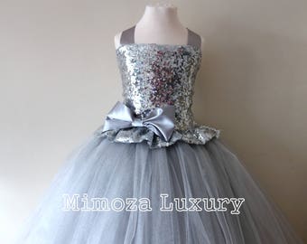 Silver Grey Flower girl dress