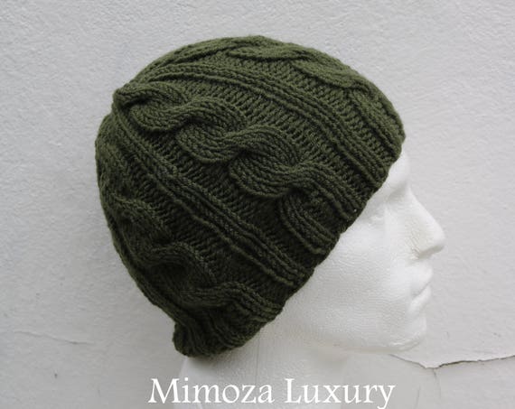 Olive Green Men's Beanie hat, Hand Knitted Hat in olive green beanie hat, knitted men's, women's beanie hat, winter beanie, green ski hat