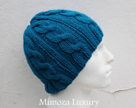 Petrol Blue Men's Beanie hat, Hand Knitted Hat in teal blue beanie hat, knitted men's, women's beanie hat, winter beanie hat, blue ski hat