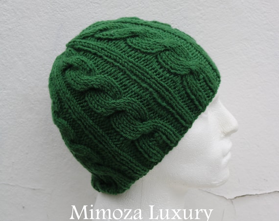 Pine Green Men's Beanie hat, Hand Knitted Hat in pine green beanie hat, knitted men's, women's beanie hat, winter beanie, green ski hat
