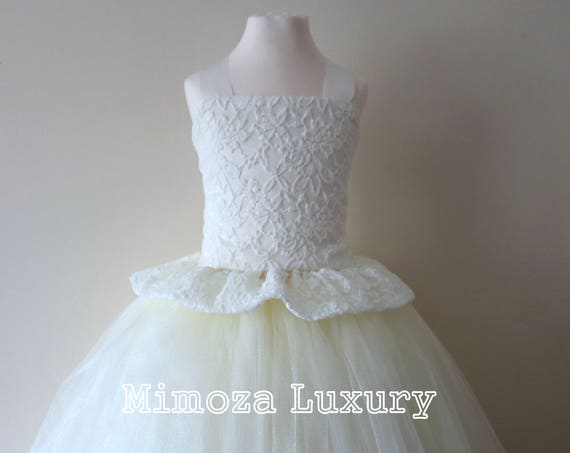 Ivory Lace Flower Girl Dress, Ivory bridesmaid dress, Ivory couture flower girl gown, bespoke girls dress, tulle princess dress, ivory tutu