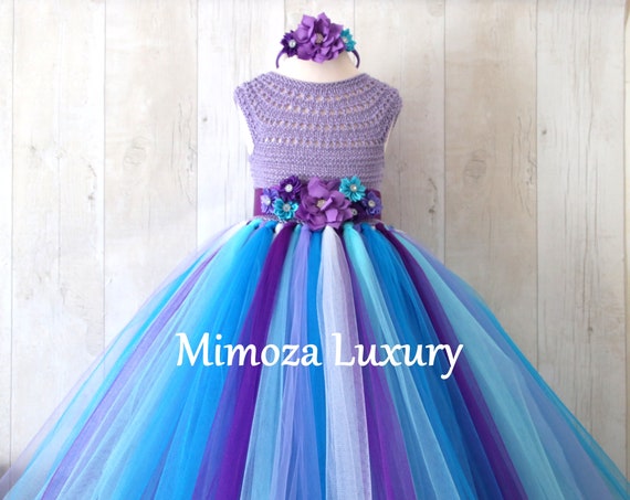 Purple Turquoise Lavender girl dress, girl birthday dress, purple turquoise flower girl dress, purple princess dress, lilac tutu dress,