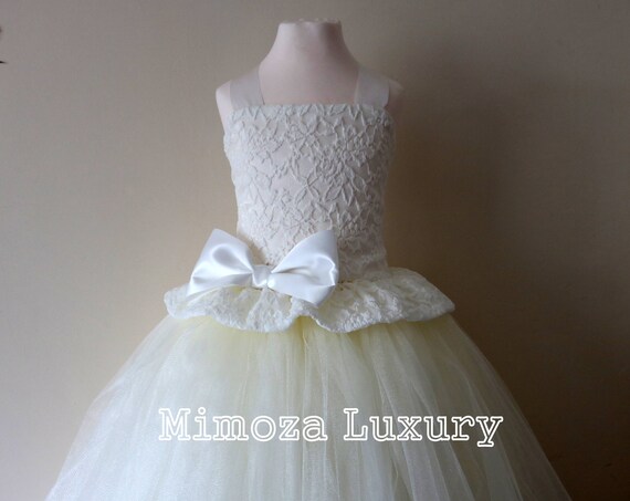 Ivory Flower Girl Dress, Ivory bridesmaid dress, Ivory couture flower girl gown, bespoke girls dress, Ivory tulle princess dress, Ivory tutu