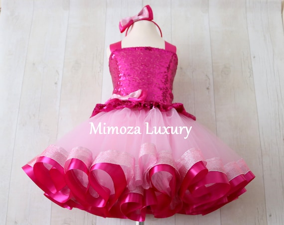 Luxury Pink Birthday Outfit, fuchsia pink girls birthday dress, baby girl tutu princess dress, 1st birthday tutu dress outfit, infant girl