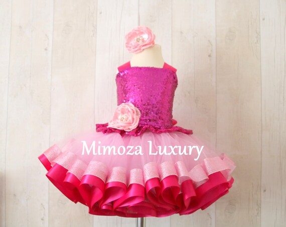 Luxury Pink Birthday Outfit, fuchsia pink girls birthday dress, baby girl tutu princess dress, 1st birthday tutu dress outfit, infant girl