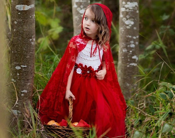 Little Red Riding Hood dress outfit fairy tale dress, little red riding hood fairy tale princess costume dress white red birthday tutu dress