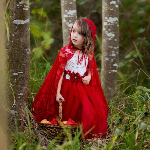 Little Red Riding Hood dress outfit fairy tale dress, little red riding hood fairy tale princess costume dress white red birthday tutu dress