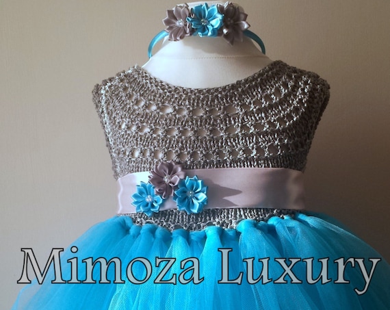 Turquoise Flower girl dress, turquoise tutu dress, sky blue bridesmaid dress, Turquoise princess dress, crochet top tulle dress