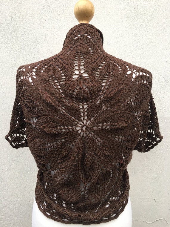 Brown Hand Knitted Bolero, Brown Bridesmaid bolero, wedding bolero, knit Bolero, Vest, Silk knit Bolero
