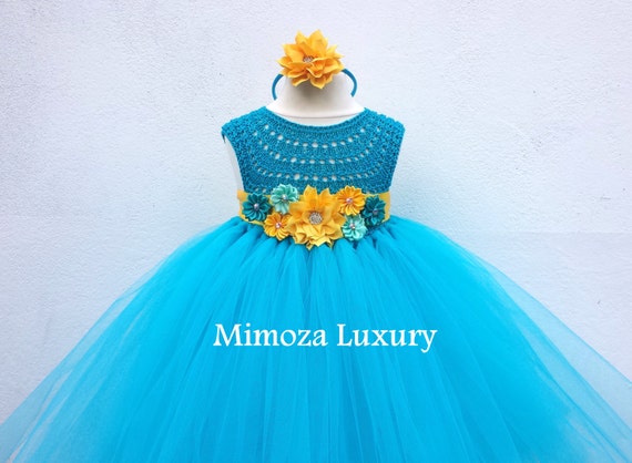 Carribean Blue turquoise tutu dress, birthday dress, aqua blue bridesmaid dress, princess dress, crochet top tulle dress turquoise wedding