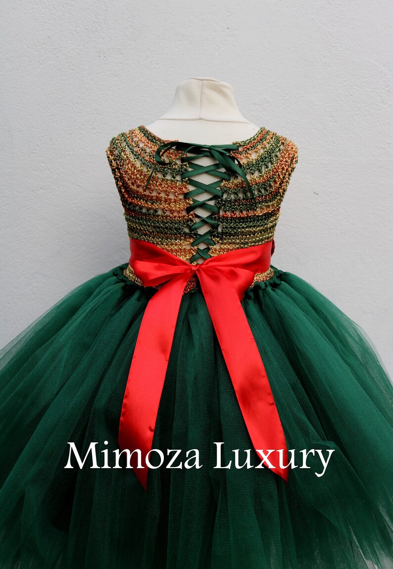 red green princess dress Christmas eve dress emerald crochet top tulle dress Christmas tutu dress Christmas green elf tutu dress
