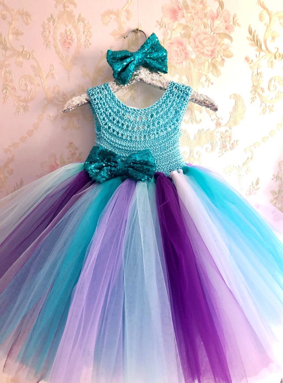 Turquoise mermaid girl dress, mermaid birthday dress, sea princess dress, turquoise tutu dress