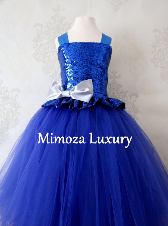 Royal Blue Sequin Flower Girl Dress, blue sequin bridesmaid dress,  royal blue flower girl gown, bespoke girls dress, tulle princess dress