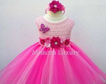 Abito per ragazza di compleanno rosa, abito in tutu rosa