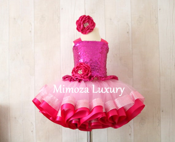 Luxury Pink Birthday Outfit, fuchsia pink girls birthday dress, baby girl tutu princess dress, 1st birthday tutu dress outfit, infant girl