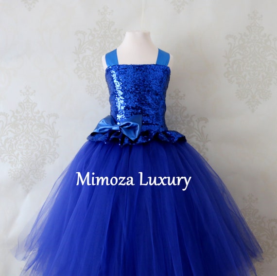 Royal Blue Sequin Flower Girl Dress, blue sequin bridesmaid dress,  royal blue flower girl gown, bespoke girls dress, tulle princess dress