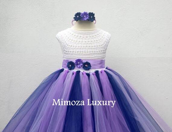 Navy Lavender Purple Flower girl dress, tutu dress,bridesmaid dress, princess dress, crochet top tulle dress, hand knit top tutu dress