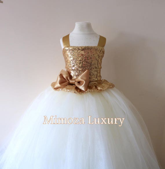 Gold ivory Flower girl Dress