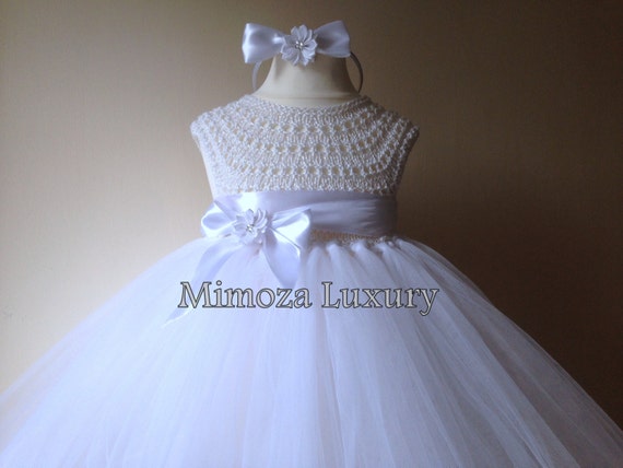 Baptism tutu dress, Christening tutu dress, White Flower girl dress, tutu dress, bridesmaid dress, princess dress, crochet top tulle dress