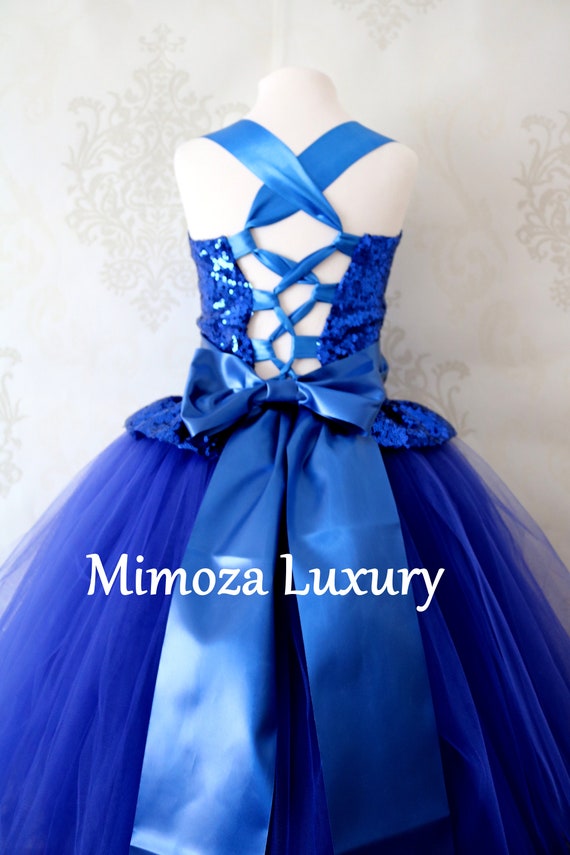 Luxury Royal Blue Flower Girl Dress, blue bridesmaid dress, couture royal blue flower girl gown, bespoke girls dress, tulle princess dress