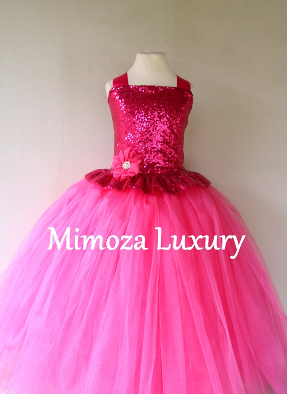 Fuchsia sequins Girls Dress, hot pink princess dress