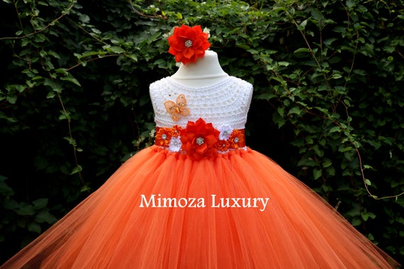 Orange Flower girl dress, orange Birthday dress, girl orange tutu dress, infant orange dress, orange princess dress, handmade tutu dress