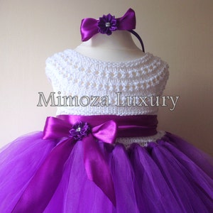 Purple Flower girl dress, tutu dress,bridesmaid dress, princess dress, crochet top tulle dress, hand knit top tutu dress image 1