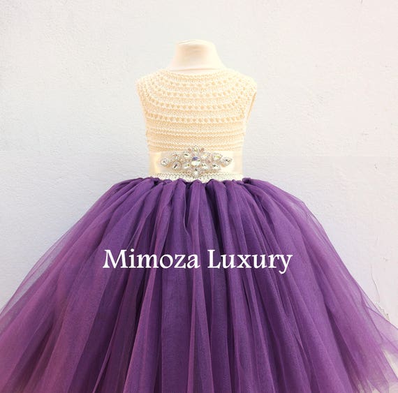 Plum Flower girl dress, purple tulle princess dress, sweet 16 dress