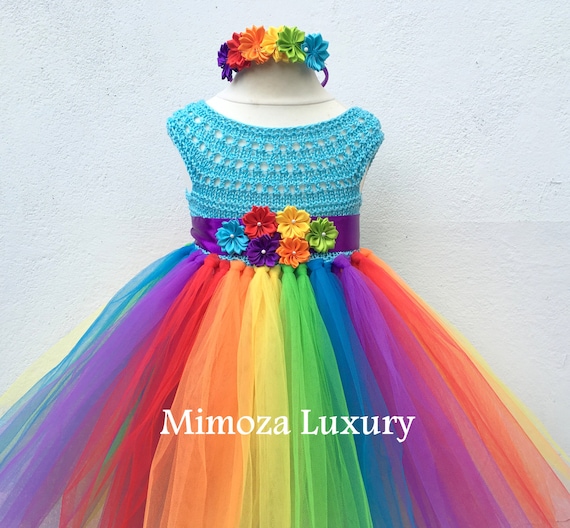 My Little Pony Birthday Tutu Dress, Rainbow tutu dress, my little pony tutu dress, crochet top tulle dress, hand knit top tutu halloween