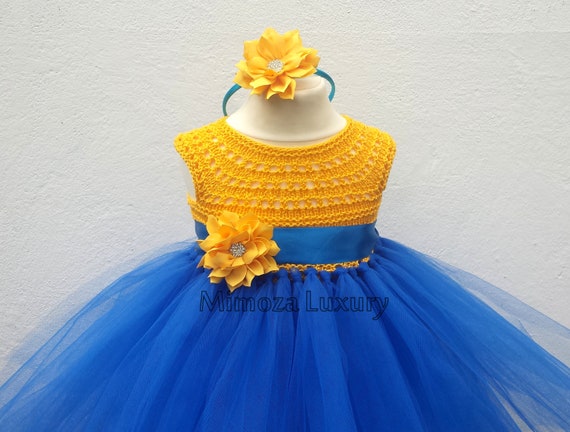 Blue yellow tutu dress, birthday dress outfit , 1st birthday dress, crochet top tulle dress, yellow blue tutu dress, yellow blue birthday