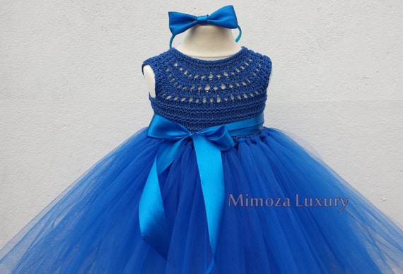 Royal Blue Flower girl dress, Peacock blue tutu dress, royal blue bridesmaid dress, royal blue princess dress, crochet top tulle dress