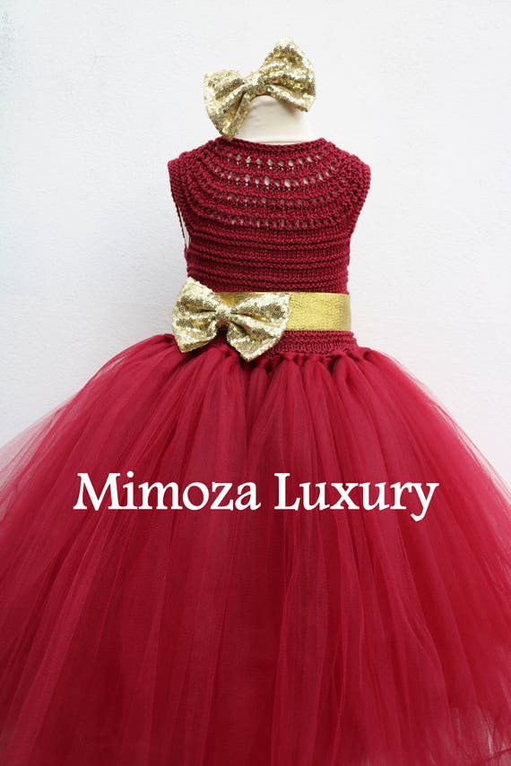 Burgundy Flower girl dress, Christmas tutu dress, bordo tutu dress, bridesmaid dress, princess dress, crochet top tulle dress, crimson dress