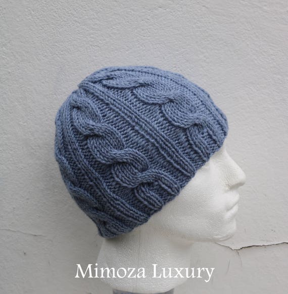 Light Denim Grey Men's Beanie hat, Hand Knitted Hat in denim light grey beanie hat, knitted men's, women's beanie hat , winter hat, ski hat