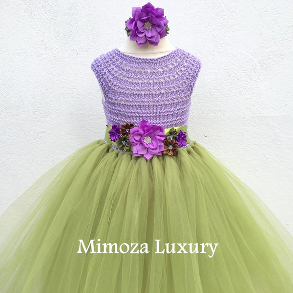 Woodland Fairy dress, woodland tutu dress, fairy princess dress, crochet top tulle dress, olive tutu dress