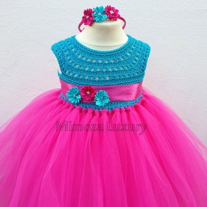 Magenta blau Mädchen Kleid, Tutu Kleid, Brautjungfer Kleid, Anna Prinzessin Kleid, häkeln oben Tüll Kleid Hochzeit