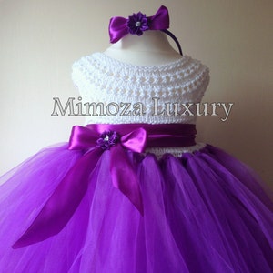 Purple Flower girl dress, tutu dress,bridesmaid dress, princess dress, crochet top tulle dress, hand knit top tutu dress image 2