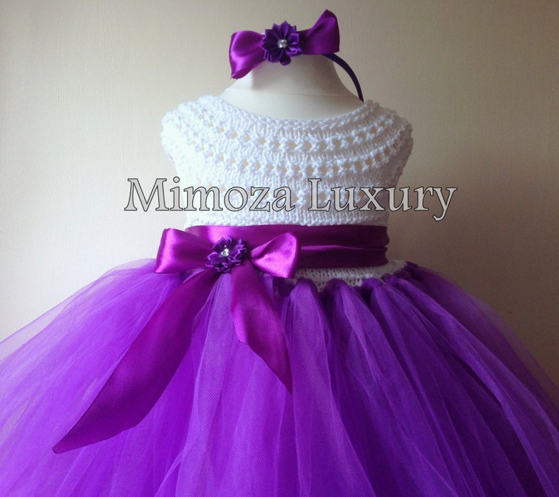 Purple Flower girl dress, tutu dress,bridesmaid dress, princess dress, crochet top tulle dress, hand knit top tutu dress image 2