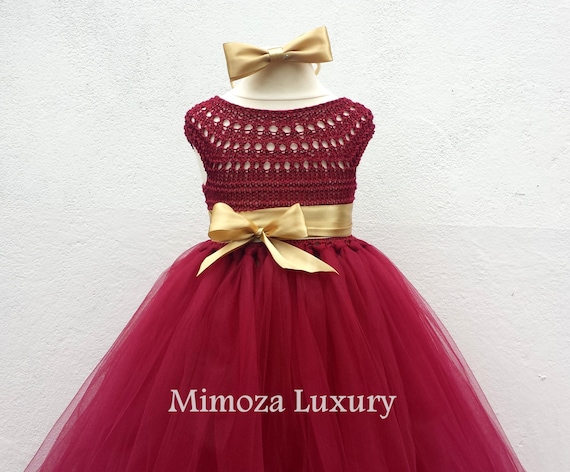 Burgundy Flower girl dress, Christmas tutu dress, bordo tutu dress, bridesmaid dress, princess dress, crochet top tulle dress, crimson dress