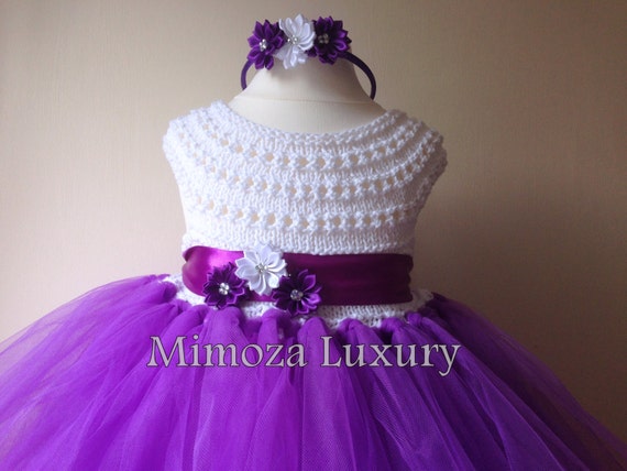 Purple Flower girl dress, tutu dress,bridesmaid dress, princess dress, crochet top tulle dress, hand knit top tutu dress