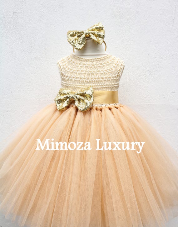 Gold Deluxe Christmas Tutu dress, gold birthday dress, gold flower girl dress, golden princess dress, gold tulle dress, gold luxury dress