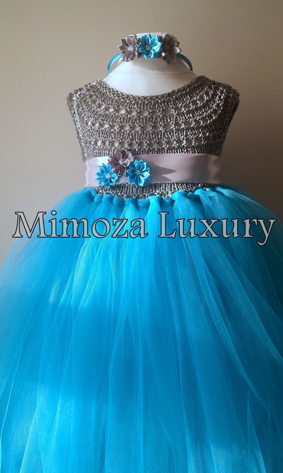 Turquoise Flower girl dress, turquoise tutu dress, sky blue bridesmaid dress, Turquoise princess dress, crochet top tulle dress