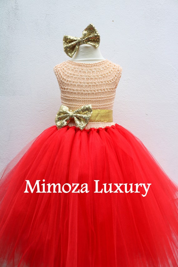 Red & Gold Flower girl dress, Christmas tutu dress, red gold tutu dress, red gold bridesmaid dress, gold princess dress