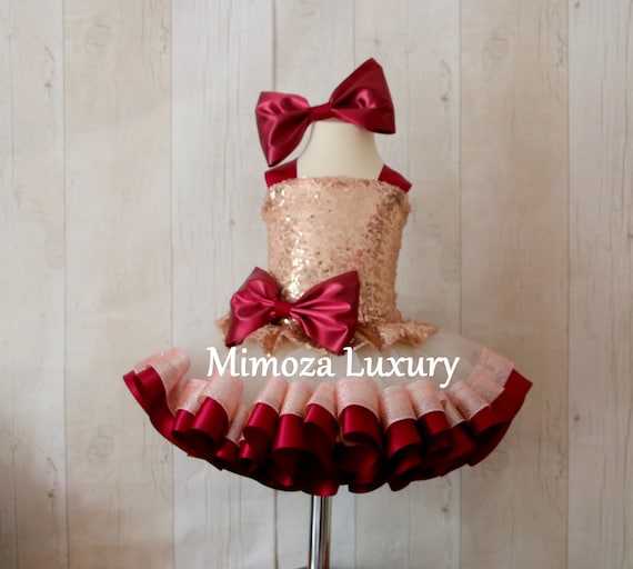 Luxury Burgundy and Rose Gold Sequin Birthday dress