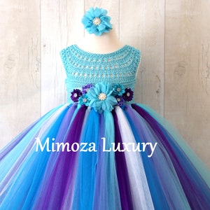 Turquoise Lavender girl dress, girl birthday dress, purple turquoise flower girl dress, blue princess dress, turquoise lilac tutu dress,
