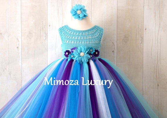 Turquoise Lavender girl dress, girl birthday dress, purple turquoise flower girl dress, blue princess dress, turquoise lilac tutu dress,