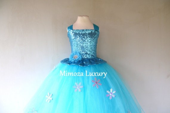 Luxury Elsa Dress, frozen blue birthday sequin dress