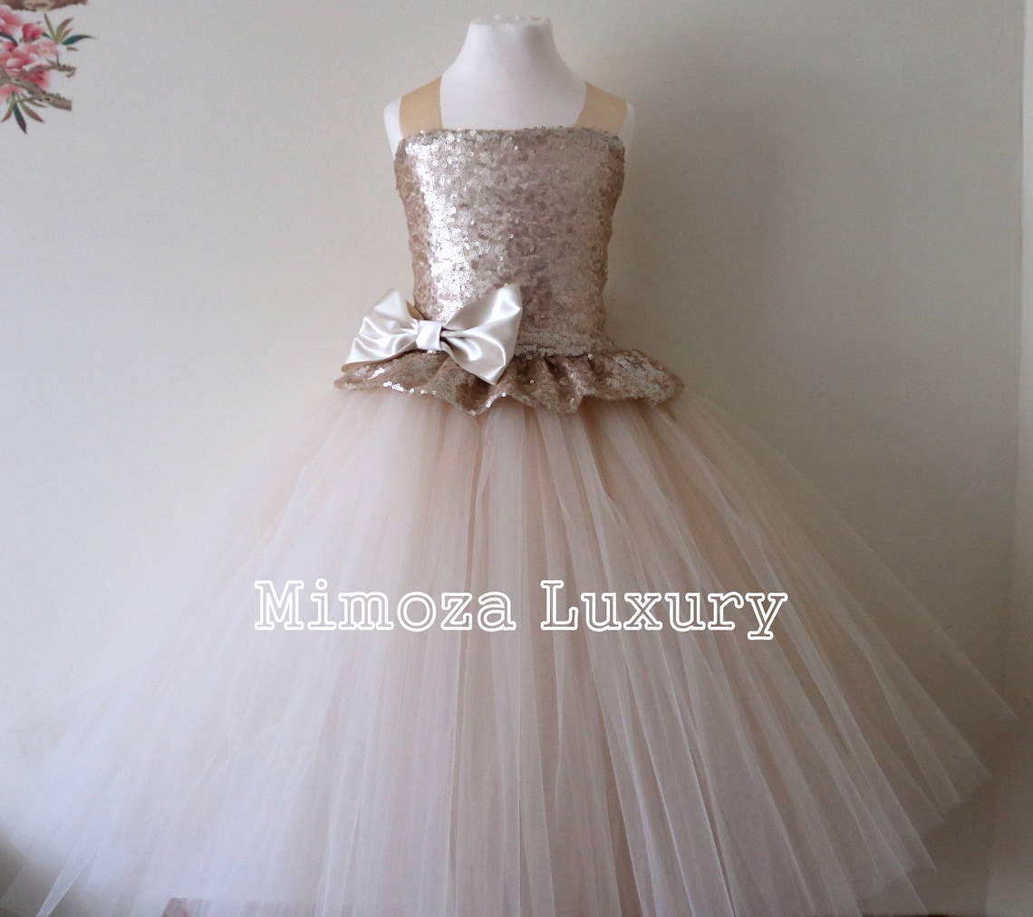 Sweet Champagne A-line Long Flower Girl Dresses, Cute Little Girl Dresses, FG102 main image 1