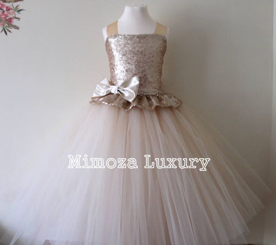 Champagne Flower girl Dress, champagne tulle dress, champagne bridesmaid dress