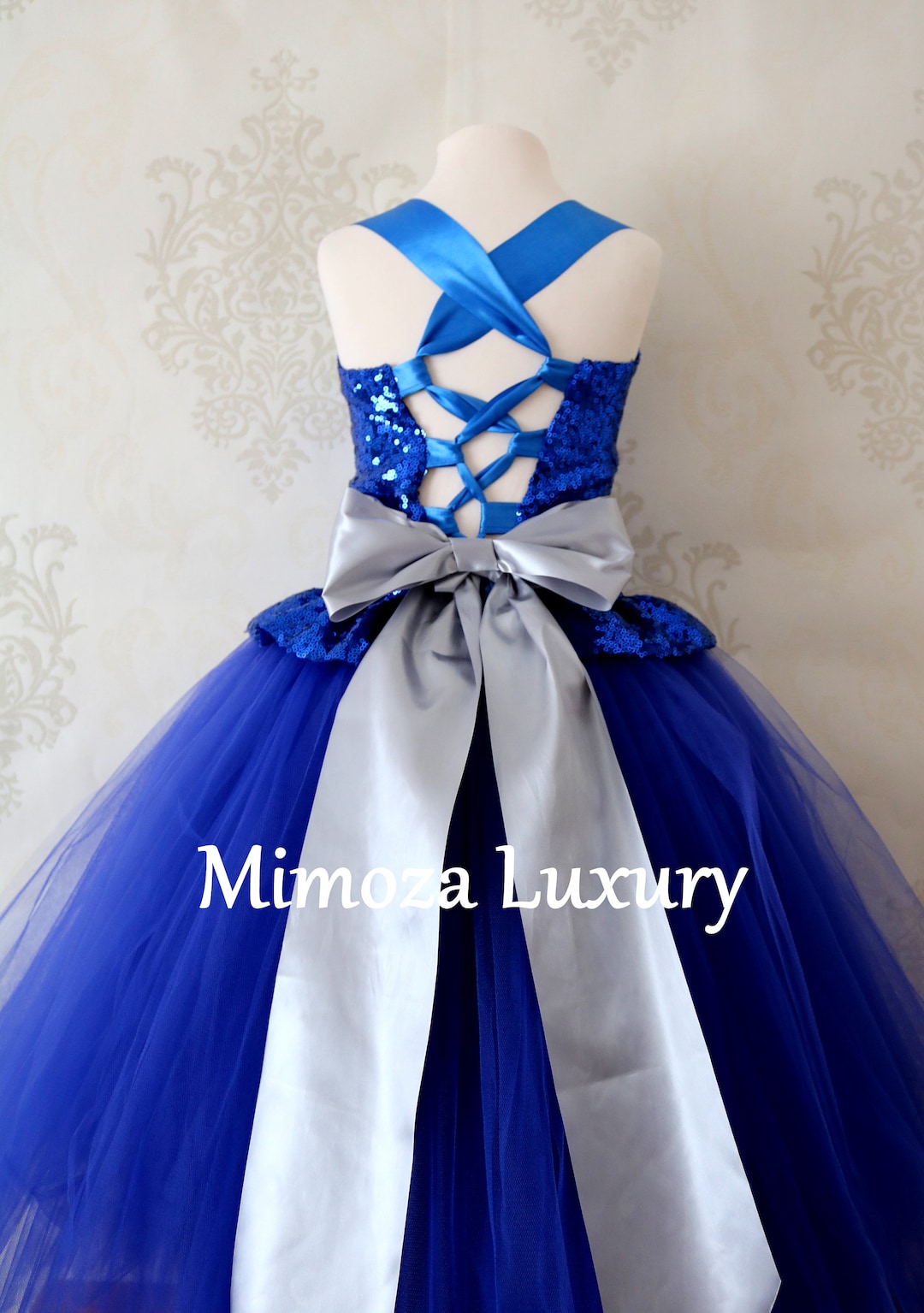 Luxury Royal Blue Flower Girl Dress, Blue Bridesmaid Dress, Couture Royal Blue Flower Girl Gown