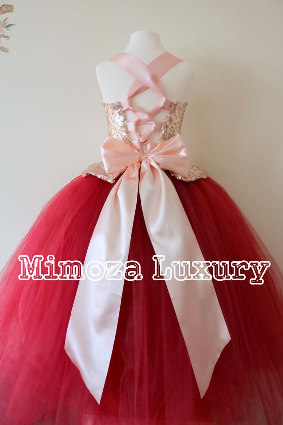 burgundy and gold flower girl dress